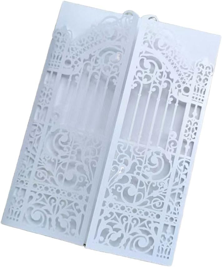 MillaSaw White Gate Invitation Card For Wedding Bridal Shower Valentine Birthday Party 25 Sets (white, 4.9"x7.1")