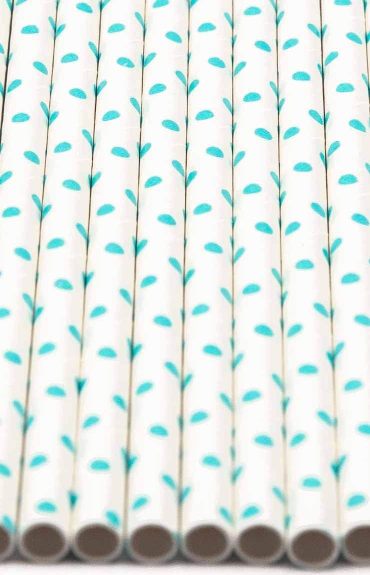 Pack of 300 Teal Blue Polka Dot Biodegradable 4-Ply Paper Drinking Straws (Compostable, Non-toxic, BPA-free)