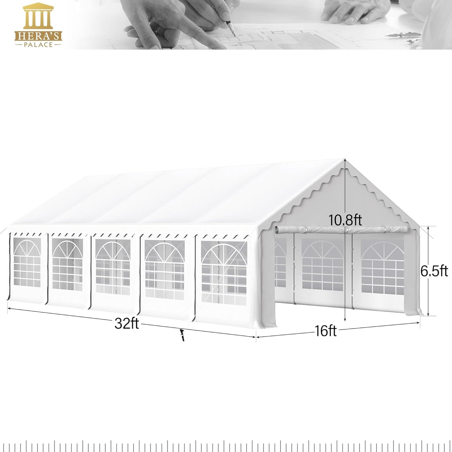HERA'S PALACE 16'x 32' Outdoor Tents for Parties Large Canopy Tent with 12 Removable Sidewalls Heavy Duty Party Tent for Graduation Wedding and Birthday (White)