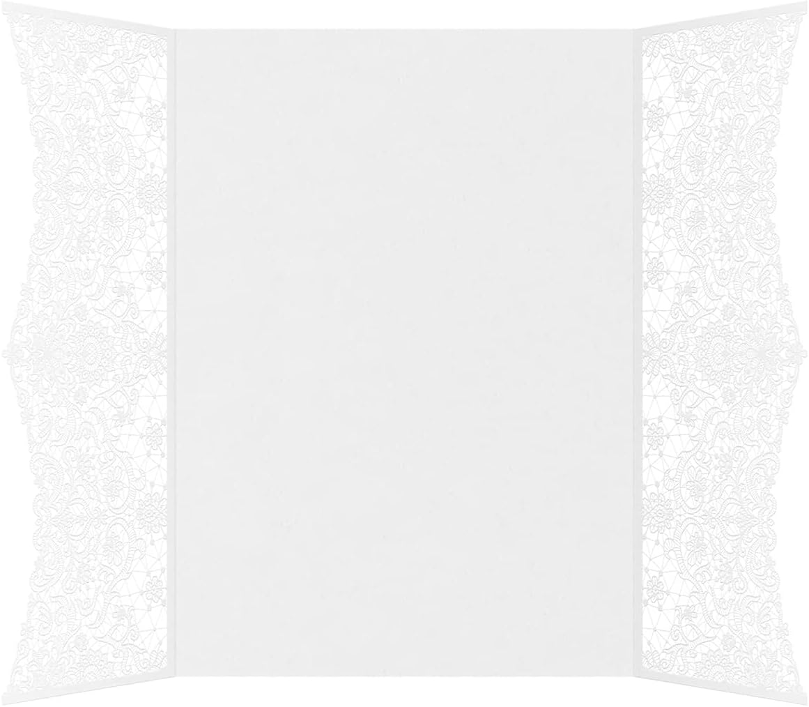 LUXPaper Laser Cut Gatefold Invitations | 5" x 7 1/4" | Pointed Lace - White | 100lb. Cover | 50 Qty