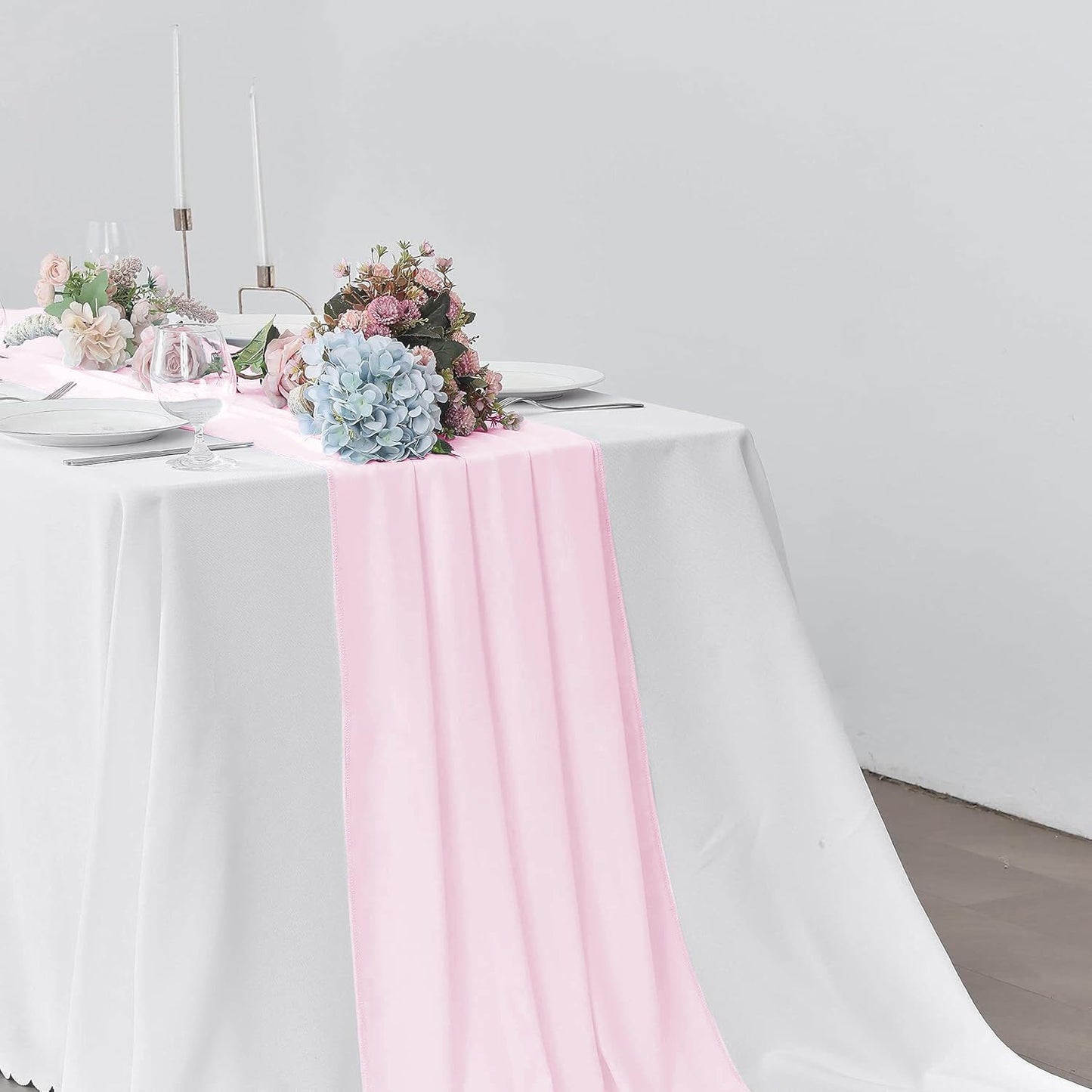 2 Pack 10Ft Blushing Pink Chiffon Table Runner Sheer 29x120 Inch for Romantic Wedding Decor Bridal & Baby Shower Birthday Rustic Party Decoration
