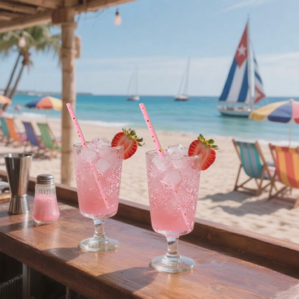 Disposable Paper Straws - Pink Gold Star Paper Straws for Party, Bridal Shower, Wedding, Bar Supplies, 100 Count