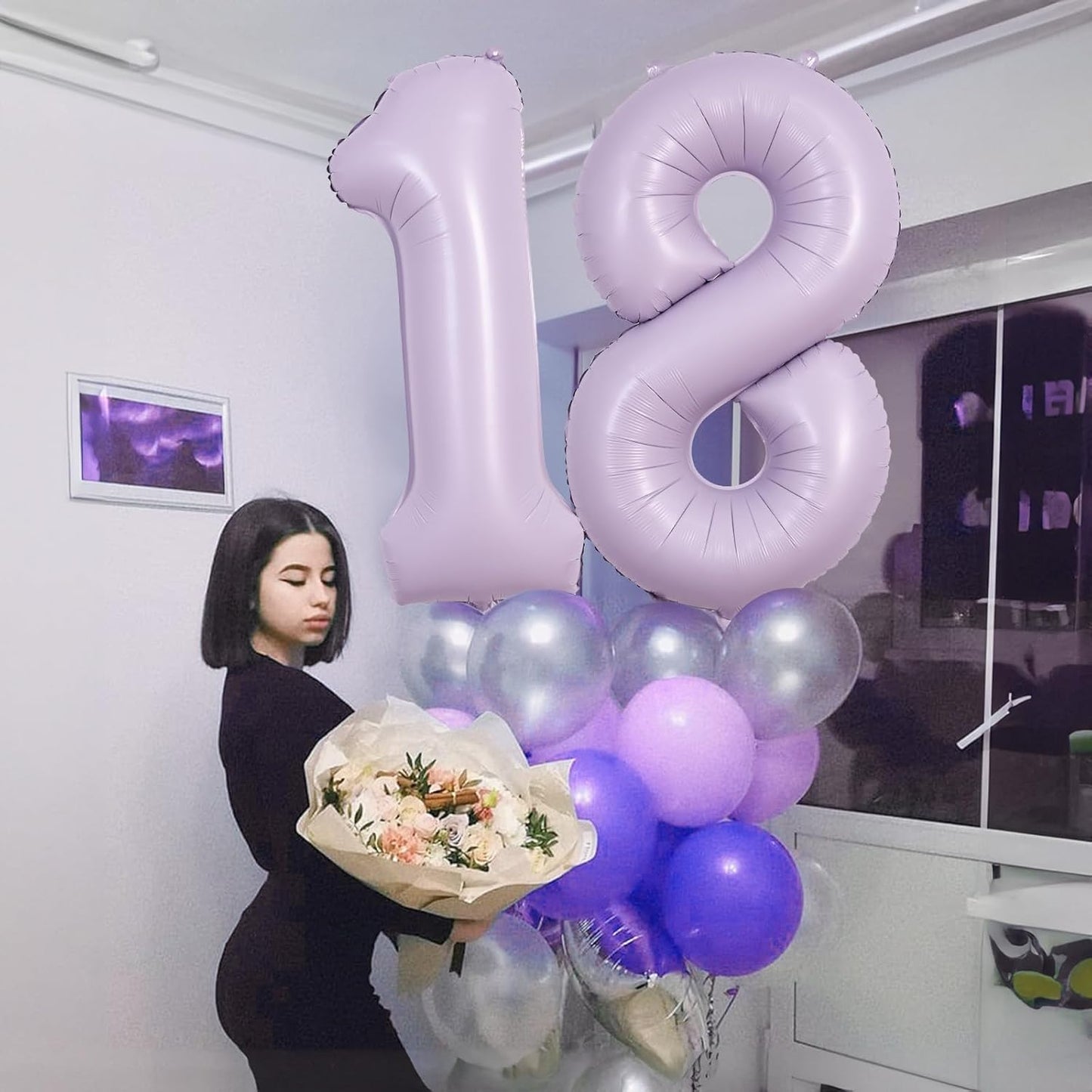 50th Birthday Balloons Pastel Purple for Women, 40 Inch Giant Light Purple Mylar Foil Number 50 Helium Balloons Self Inflating, Lavender Globos Numero 5 & 0 for Anniversary Party Decorations Supplies