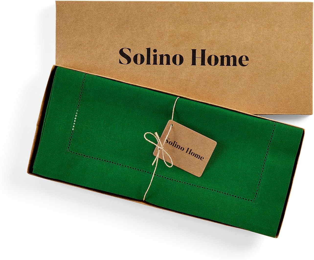 Solino Home Linen Garden Green Table Runner 90 Inches Long - 100% Pure Linen Hemstitch 14 x 90 Inch Table Runner for Dining, Christmas - Classic Hemstitch