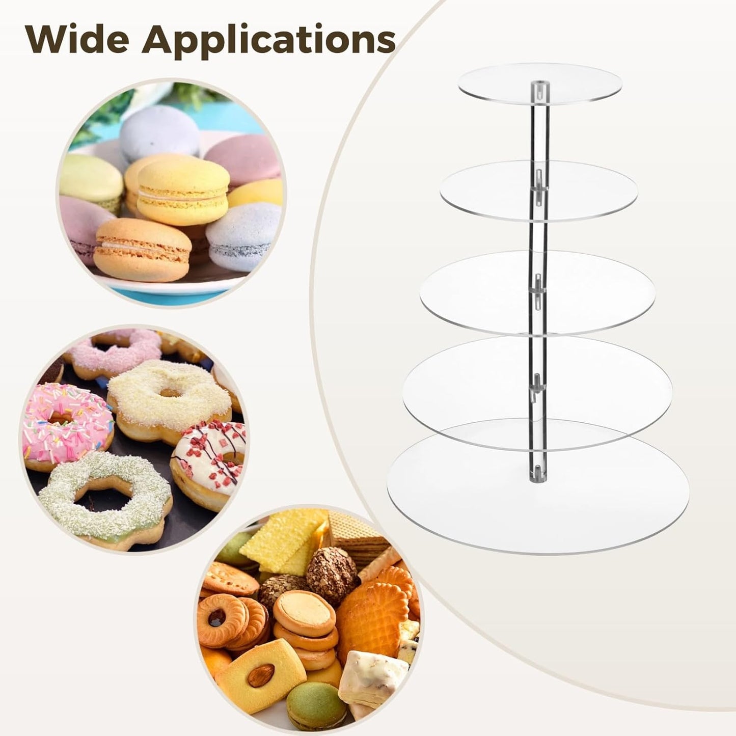 OMISTAR 5-Tier Acrylic Cupcake Stand, 15.7 in / 40 cm Wedding Cake Stand, Acrylic Cupcake Tower Holder, Dessert Display for Party, Birthday, 11.8 in / 30 cm Base, Transparent