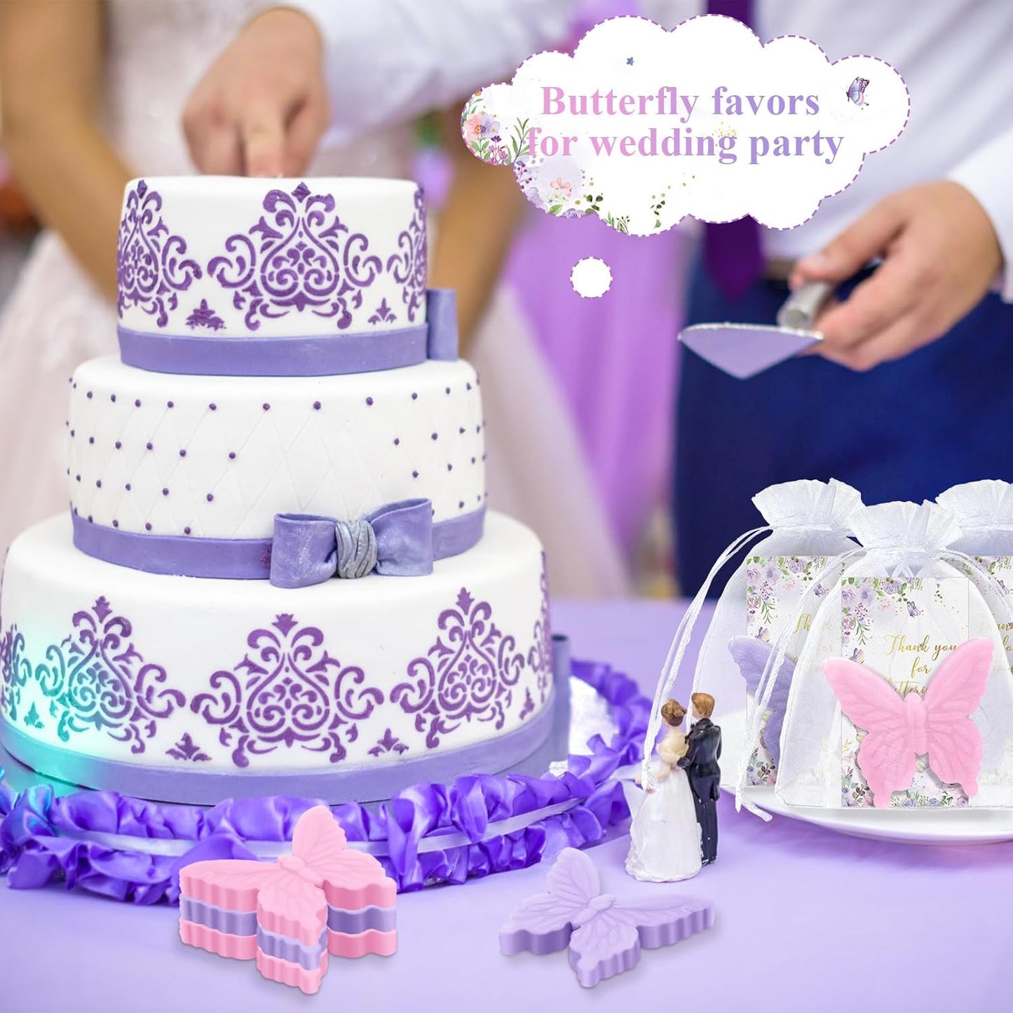 Dunzy 100 Sets Butterfly Theme Baby Shower Favors for Guests Butterfly Soap Favors with Thanks You Cards Gift Bags Gender Reveal Baptism Party Decorations Wedding Bridal Souvenirs (Purple,Pink)