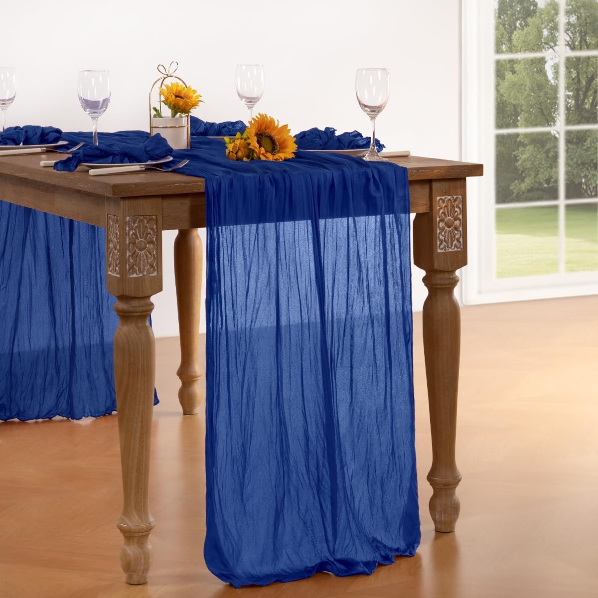 Royal Blue Cheesecloth Table Runner Blue Fall Table Runners Boho Gauze 120 Inches Fall Table Decorations for Thanksgiving Weddings Bridal Baby Shower Birthday Parties Decor
