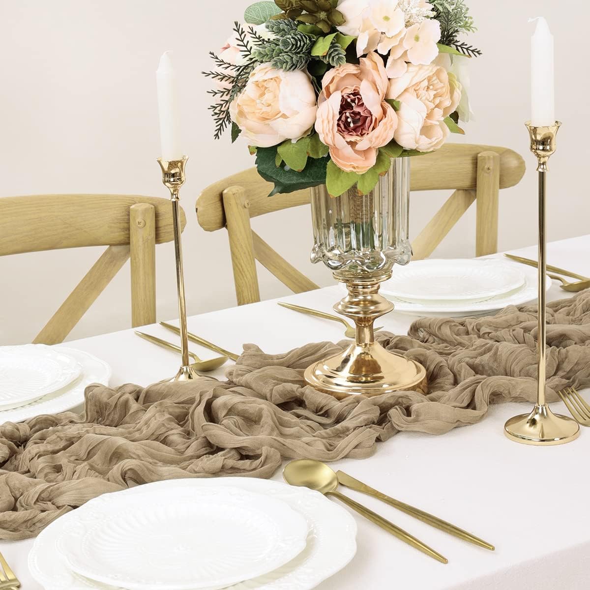 Nude Table Runner Cheesecloth Table Runner 14FT Farmhouse Table Runners 160 Inches Fall Table Decor Dining Room Centerpiece Wedding Boho Baby Shower Birthday
