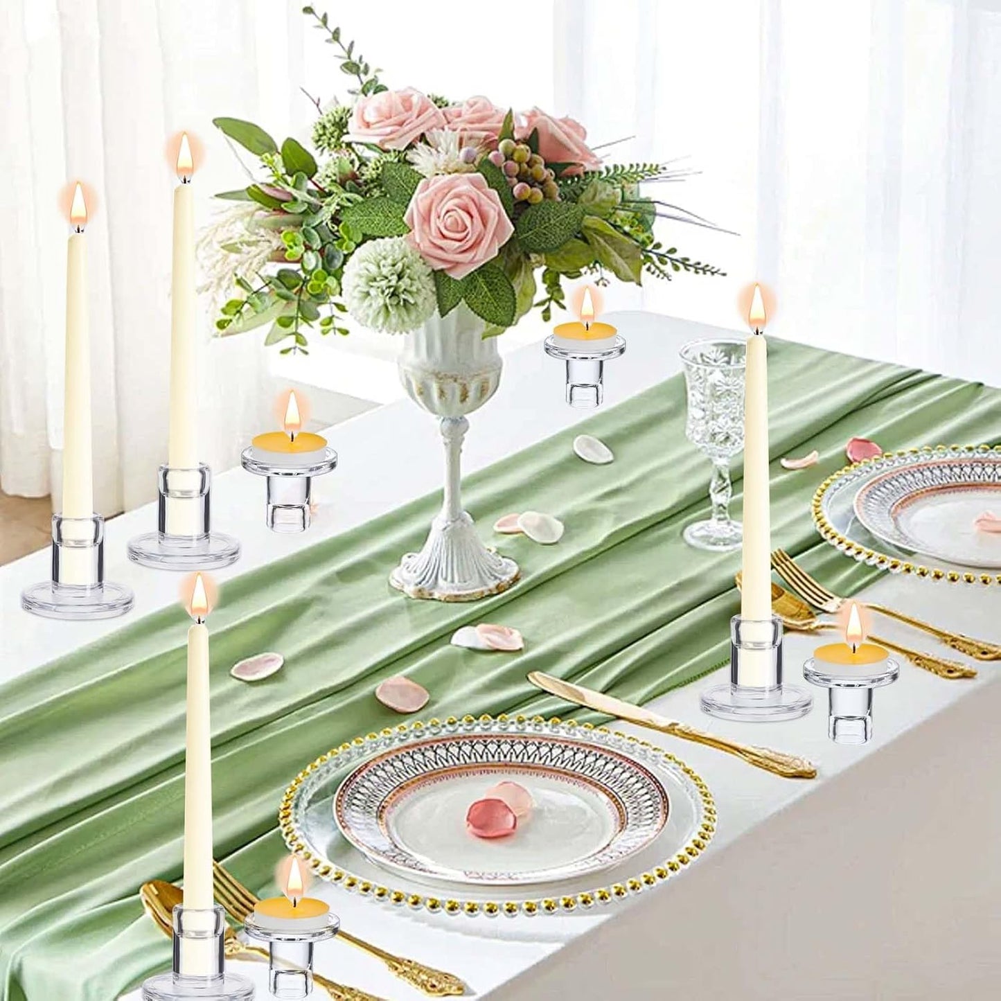 12-Pack Clear Taper Candle Holders, Glass Candlestick Holders for Tapered Candles, 2.2" H with 2.7" Base - Bulk Glass Candle Sticks for Weddings, Tables, Fireplace Mantel Decor