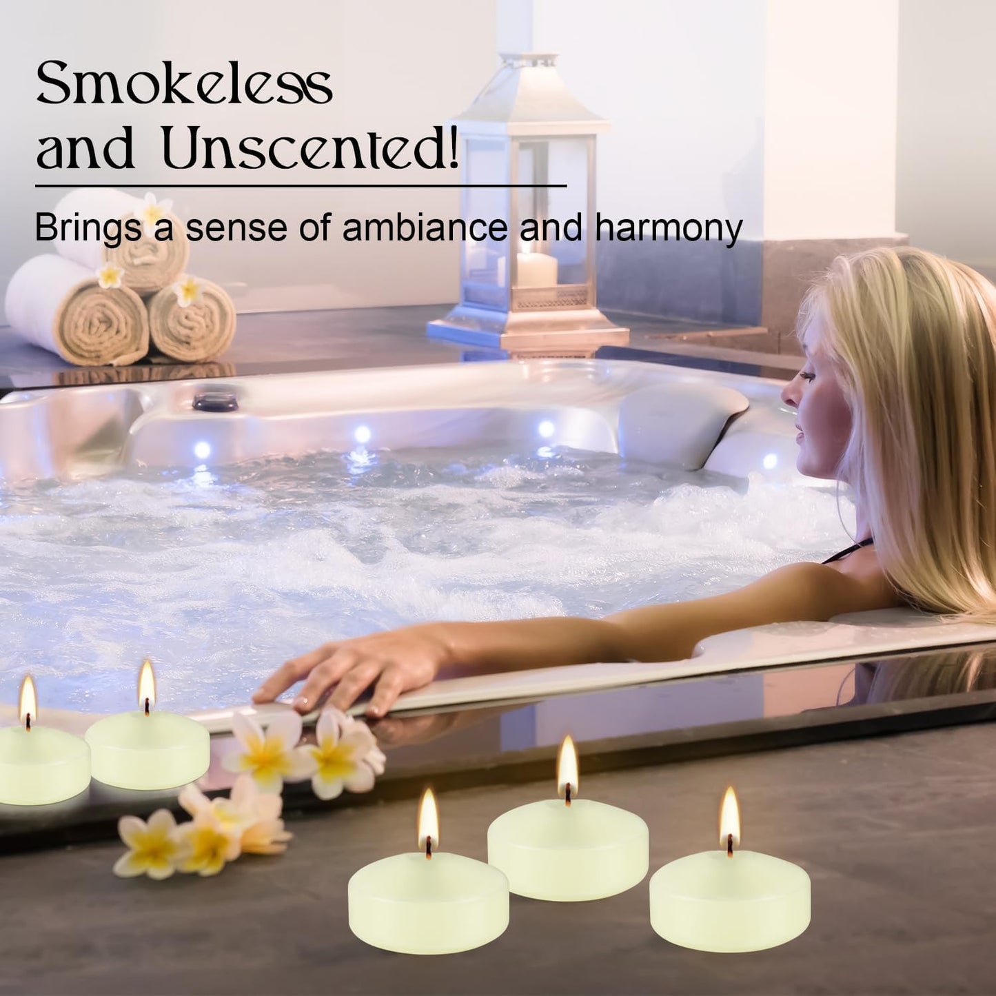12 Pcs 2 - inch Floating Candles, Ivory, Smokeless and Unscented, Burns Continuously for 5-6 Hours, Be Good for Holidays, Weddings, Vacations, and Home Décor.