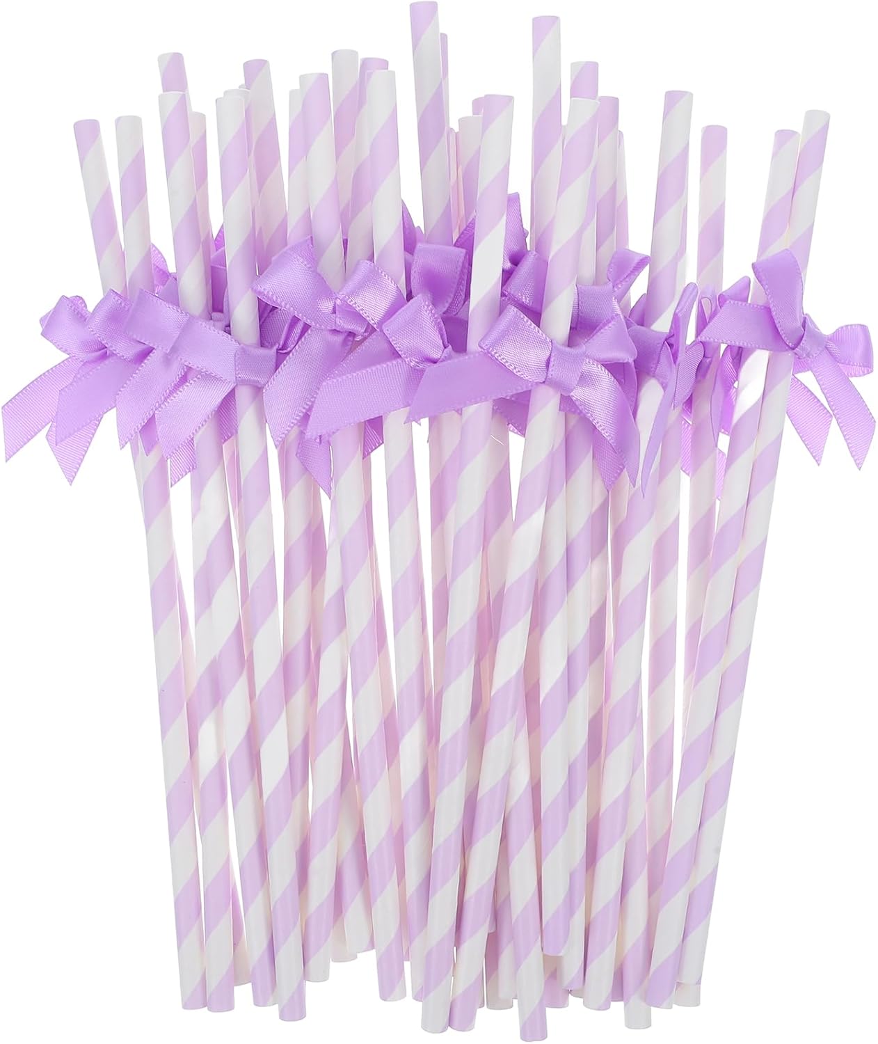 60Pcs Purple Paper Straws with Bow Tie Decorations, Disposable Drinking Straws for Birthday, Wedding, Baby Shower, Party Supplies and Festive Events