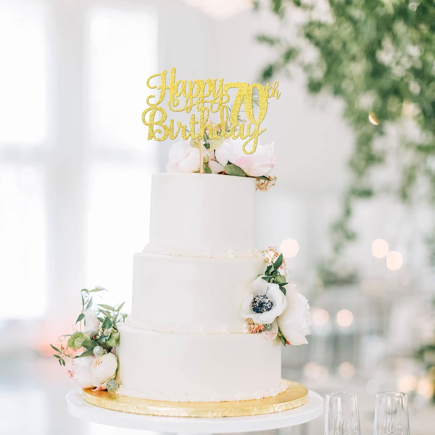 1 PCS Happy 70th Birthday Cake Topper Gold Glitter Cheers to 70 Years Birthday Cake Pick Seventy 70 Fabulous Cake Decoration for Happy 70th Birthday Anniversary Party Decorations Supplies