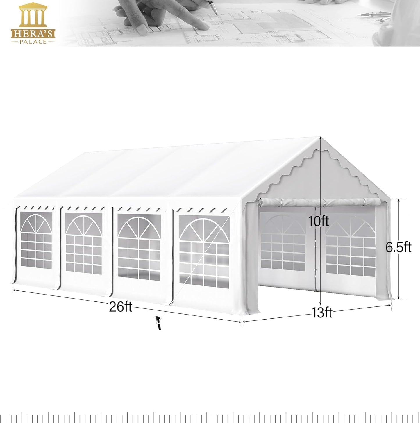 HERA'S PALACE 13'x 26' Outdoor Tents for Parties Large Canopy Tent with 10 Removable Sidewalls Heavy Duty Party Tent for Graduation Wedding and Birthday (White)