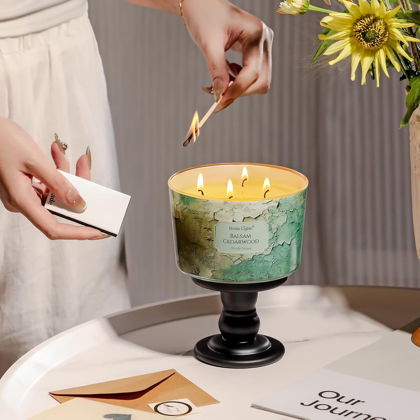 HomeLights Balsam Cedarwood Scented Candles | 18oz Soy Candles Industrial Chic 4-Wick Large Candle Jars | Ideal Candle Gifts for Events, Home Decor Stress, Relief & Relaxation