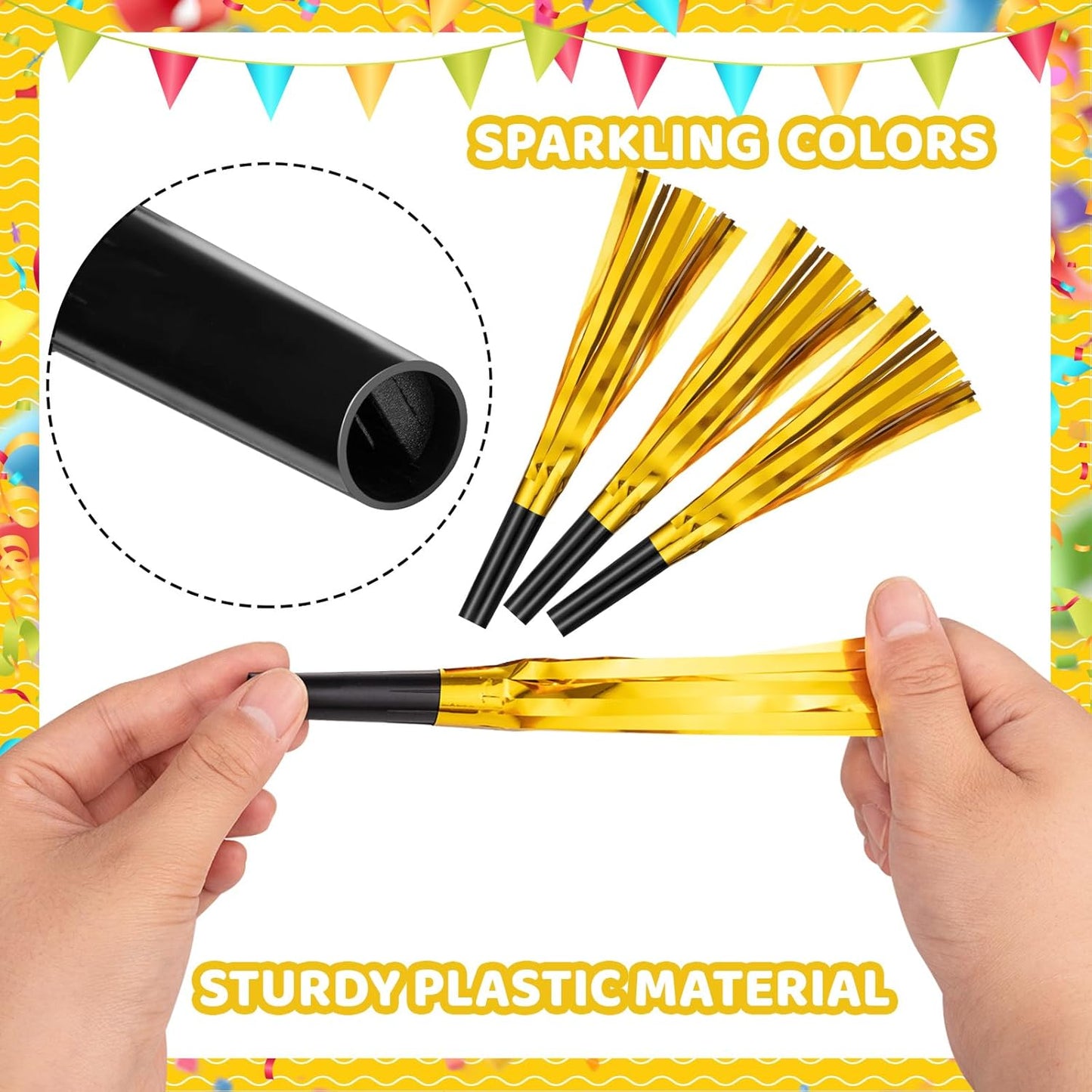 36 Pcs Noise Makers Birthday Blowers Glitter Metallic Fringed Party Blow Horns for Birthday Baby Shower Wedding Graduation Sporting New Year Party Favors Supplie(Gold)
