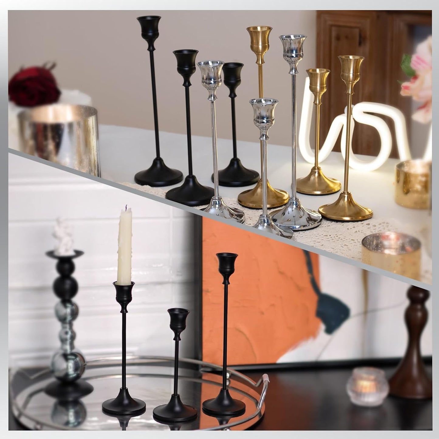 CHILL RECIPE Black Candlestick Holder Tall Taper Candle Holder for Home Decor Table Centerpiece Party Festival Decorations Halloween Decoration (1 Set 3Pcs)