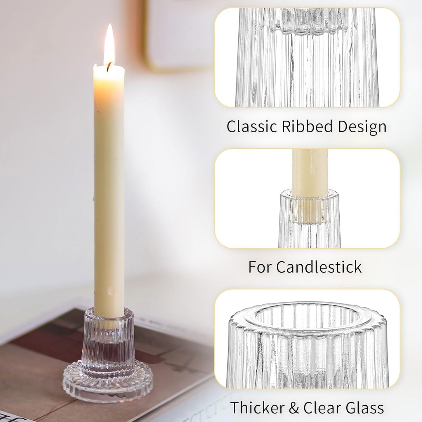 Romadedi Glass Candle Holder for Candlestick - 10Pcs Clear Tapered Wedding Decor Table Centrepiece for Candle Sticks Christmas Party Living Room Dinner Advent Decoration