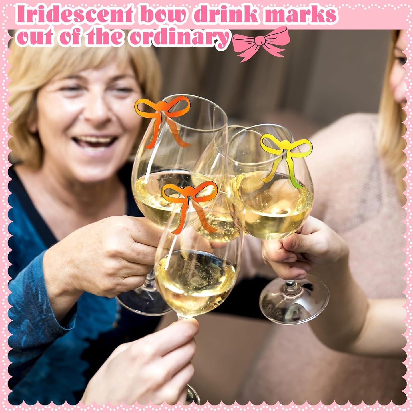 36 Pcs Bow Drink Markers Acrylic Drink Tags Bowknot Wine Glass Charms for Bachelorette Coquette Birthday Cocktail Wedding Decoration Bridal Shower Party Favors