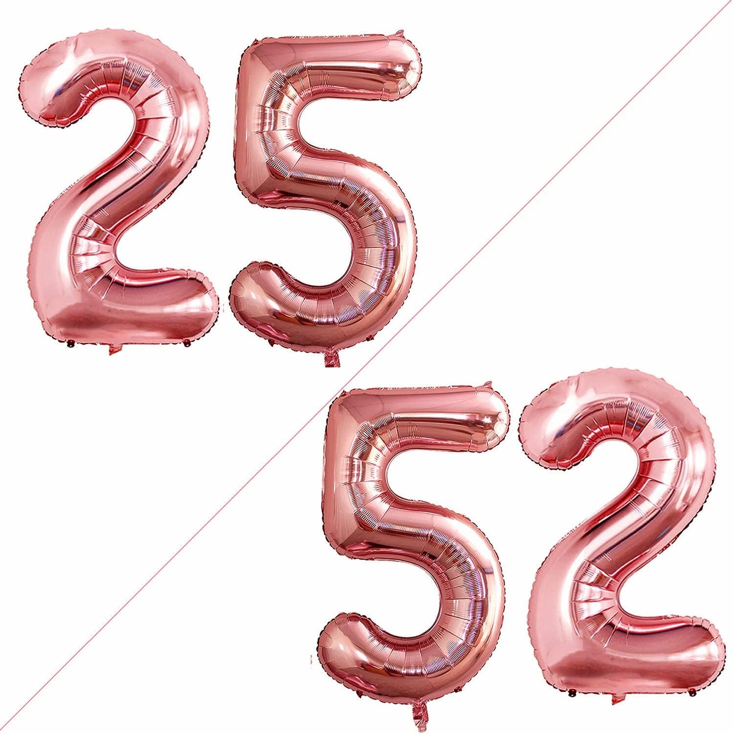 GOER Number 25 Balloons for 25th Birthday Party Decorations,42 Inch Jumbo Foil Helium 52 Balloons for 52nd Birthday Party Decoration (Rose Gold)