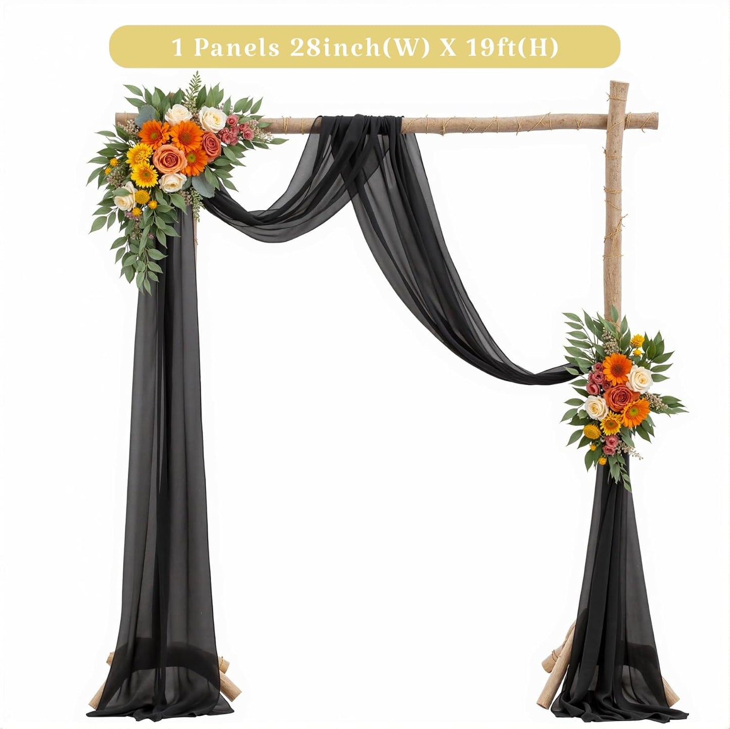 1 Panels Wedding Arch Draping Fabric Black Sheer Backdrop Curtain Arch Drape for Wedding Ceremony Reception,Bridal Shower Party Decorations 28" X 19ft
