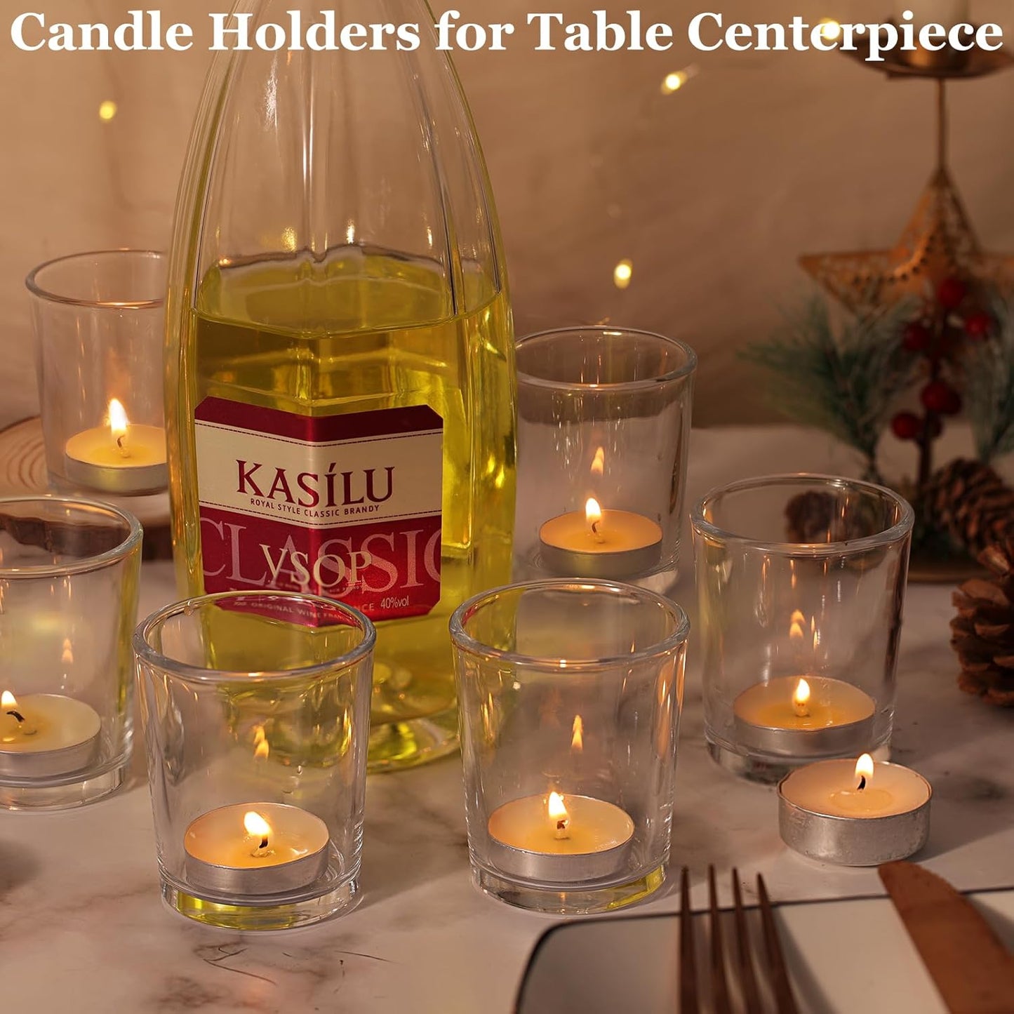 Letine 12-Pack Clear Votive Candle Holders - Glass Tea Light Holders with 12 Tea Lights for Wedding Decor, Bulk Votive Holders for Home Table Decor/Christmas & Thanksgiving