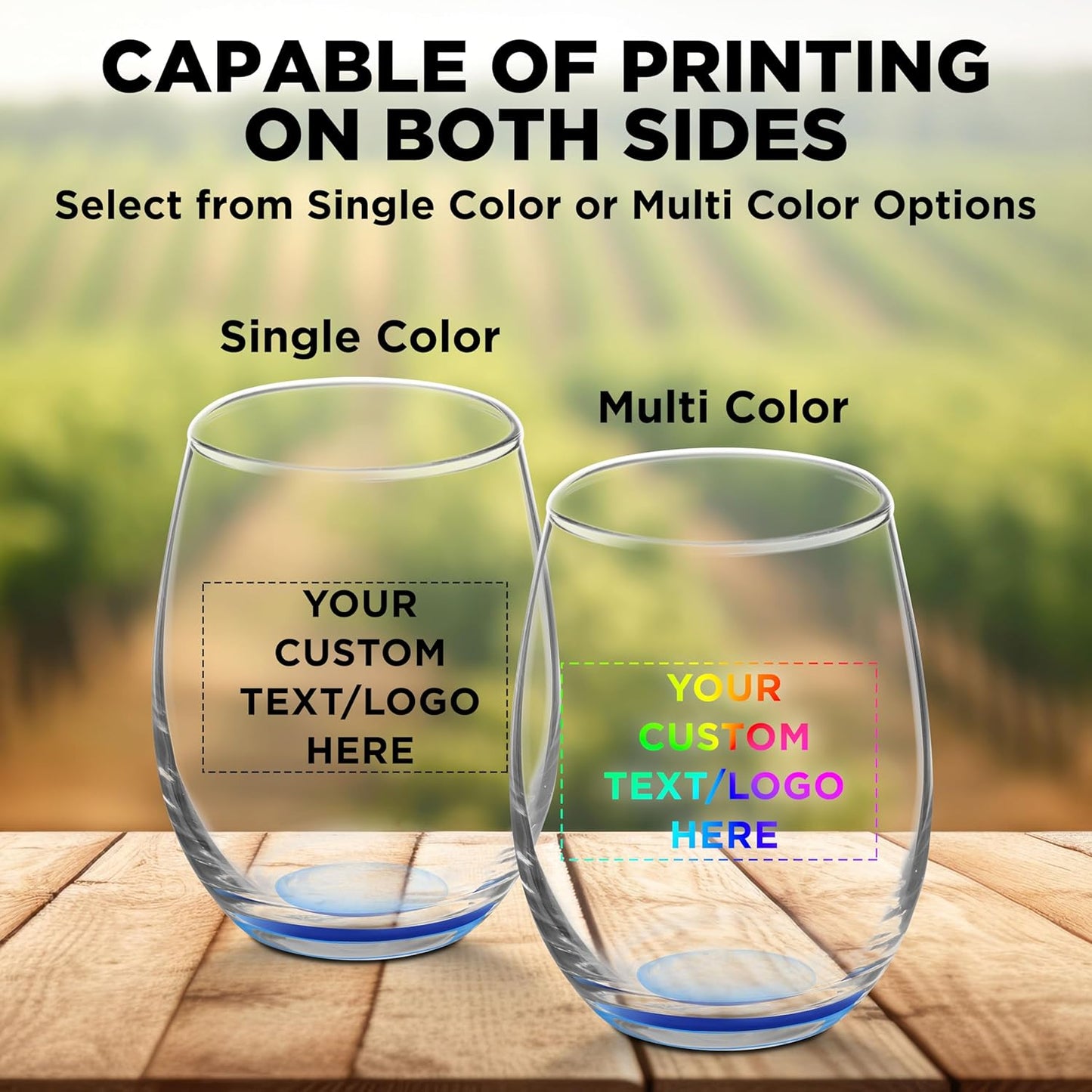 Custom Stemless Wine Glasses by ARC 5.5 oz. Set of 50, Personalized Bulk Pack - Perfect for Hotel, Bar, Restaurant or Lounge - Blue