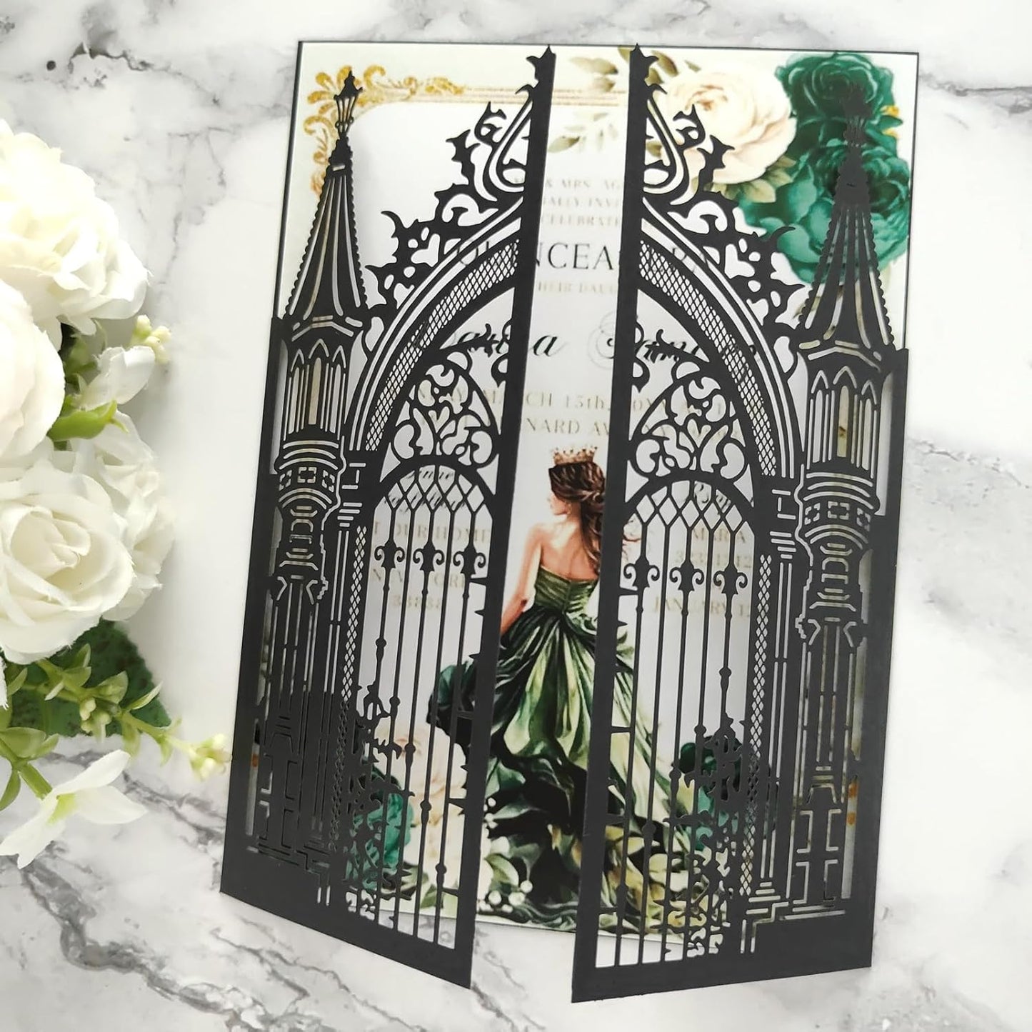 20PCS Laser Cut Wedding Invitations,Wedding Invitation Card Pocket,Quince Invites,Sweet 16 Invitations,Quinceanera Invitations,Laser Cut Invitations For All Occasions (black)