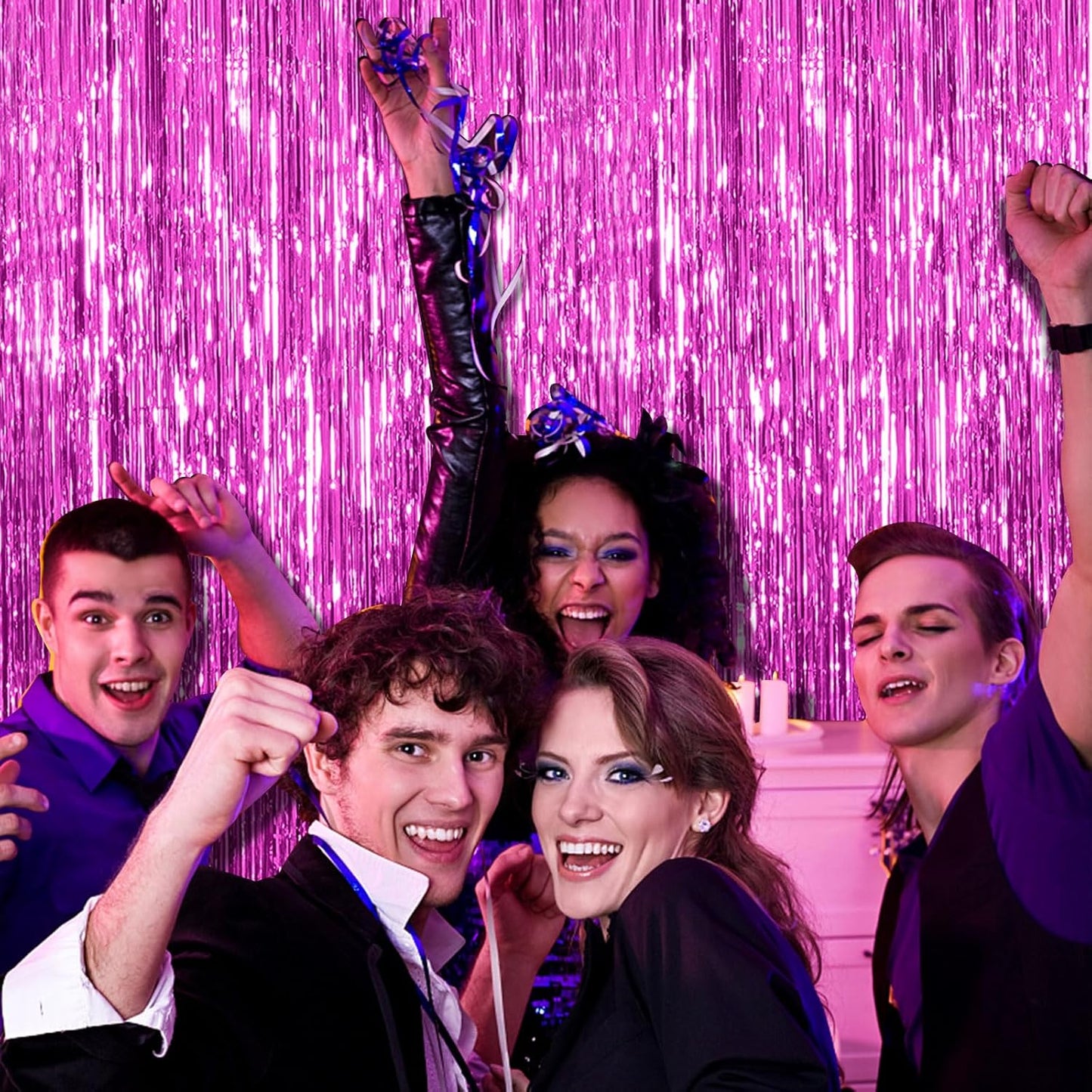 10 Pack Hot Pink Party Decorations Tinsel Curtain Streamers Foil Fringe Photo Booth Backdrop