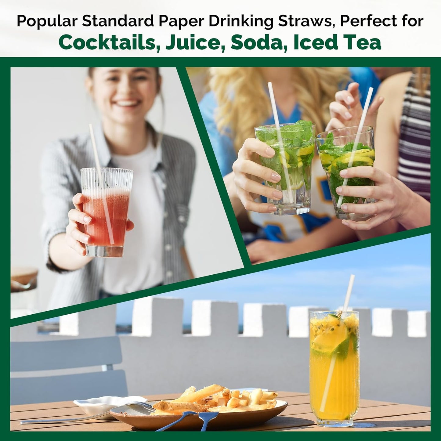 White Paper Drinking Straws Bulk, 1000 Counts, 7.75" Long, 0.24" Diameter - Restaurants and Bars Pack