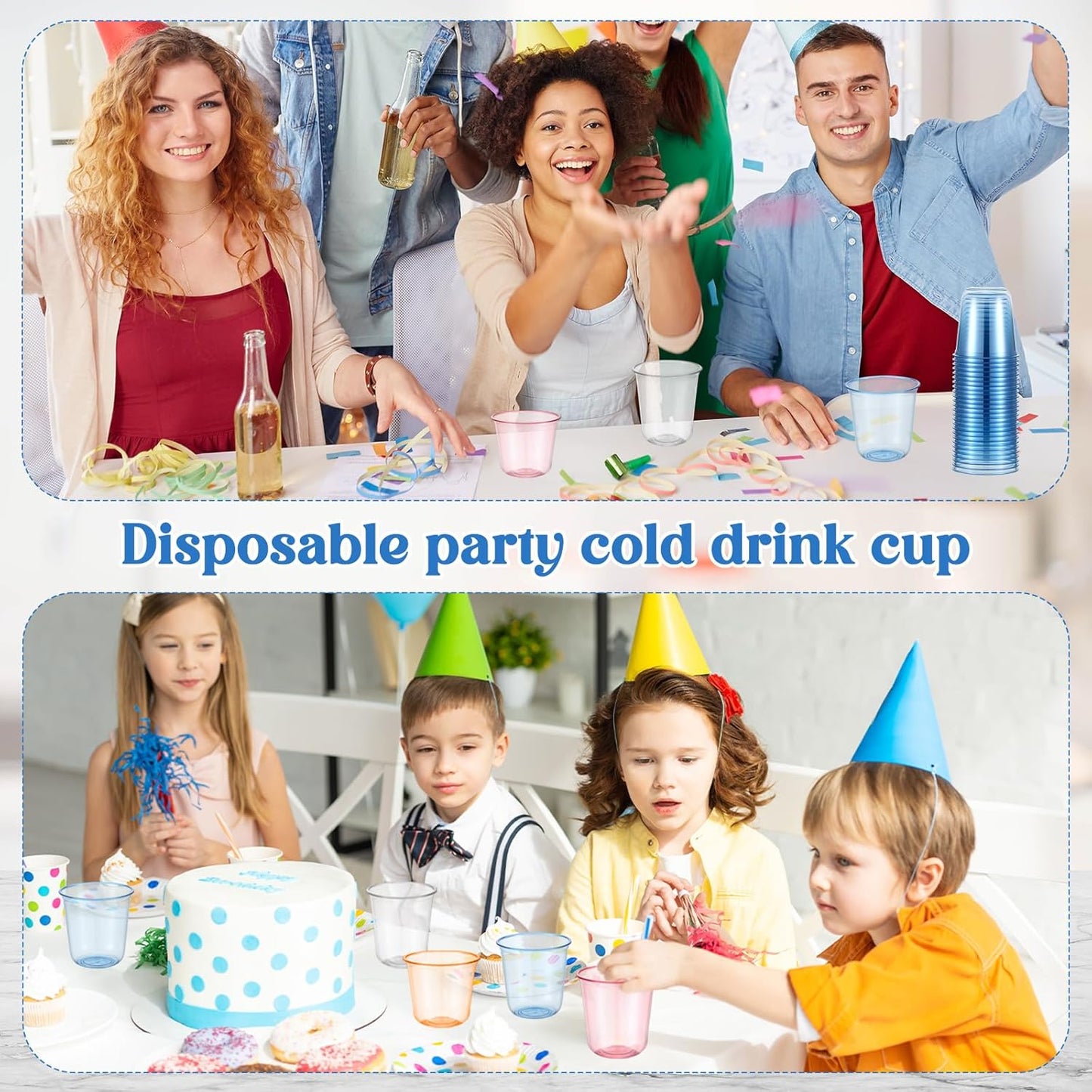 50 Pcs Disposable Stemless Glasses 12oz Crystal Plastic Wine Glasses Clear Classic Pet Cup for Meeting Weddings Birthdays Cocktail Christmas Party Supplies (Light Blue)