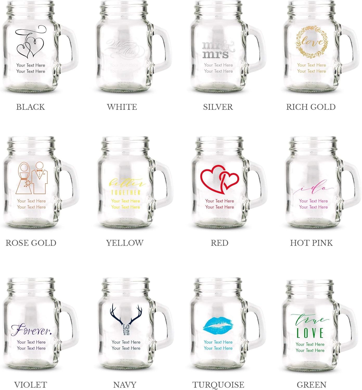 WEDDINGSTAR Personalized 4oz Mini Mason Jar Shot Glass Customizable Full Color Print - 108 pack
