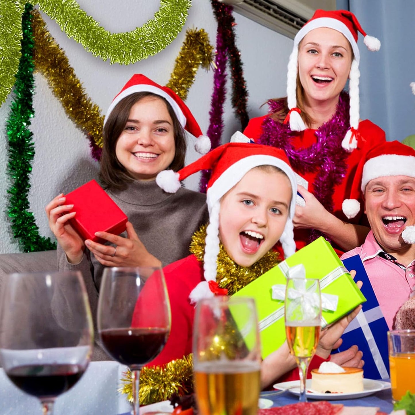 50 Feet Christmas Foil Fringe Banner Metallic Tassle Garland Metallic Backdrop Parade Floats Shiny Hanging Ceiling, Valentine's, Wedding, New Year Party Decorations(2" x 50', Light Green)