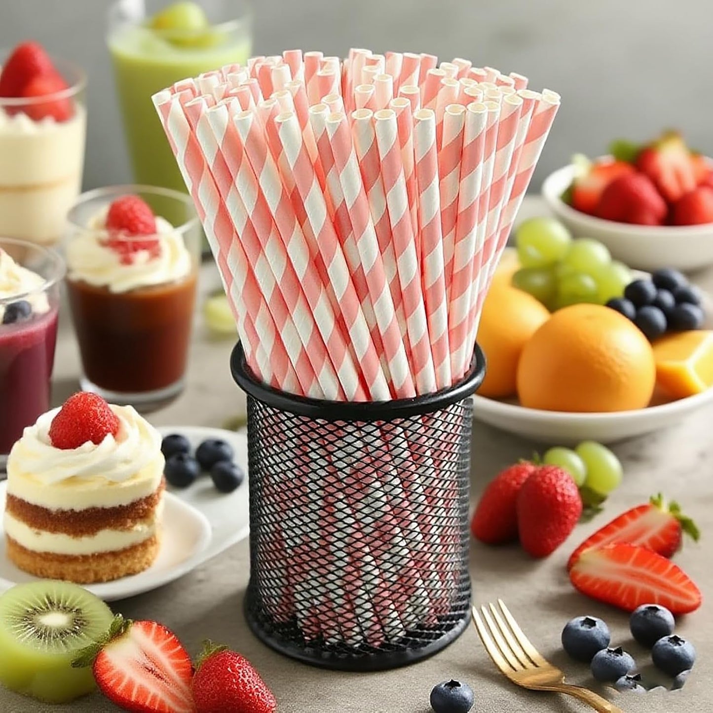 YAOSHENG pink Paper Straws for drinking, 100 Pack pink Striped paper straws for Party Supplies,Birthday,Wedding,Juice, shakes,Smoothies,cocktail