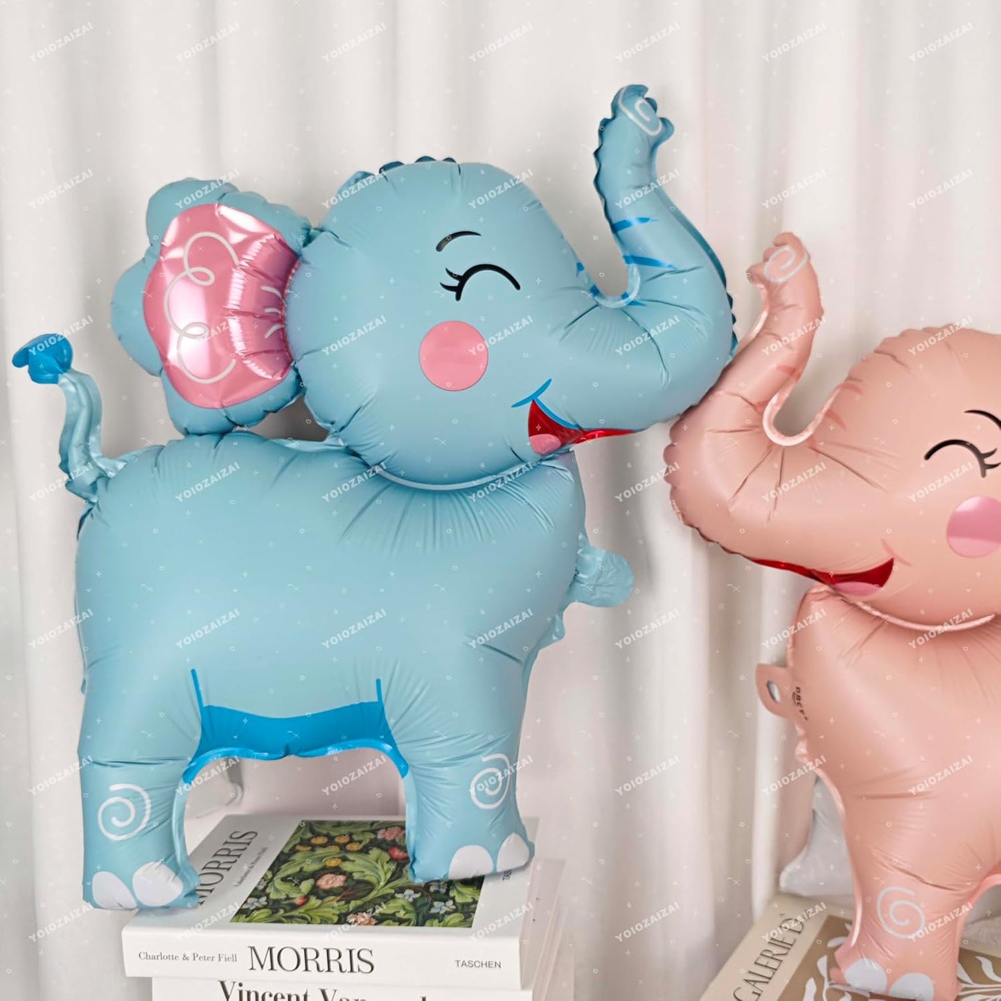 2PCS Matte self-standing elephant animal balloon 3D Jungle Large Elephant Foil Balloons For Kids safari themed birthday party gender indication baby shower Decor supplies Blue