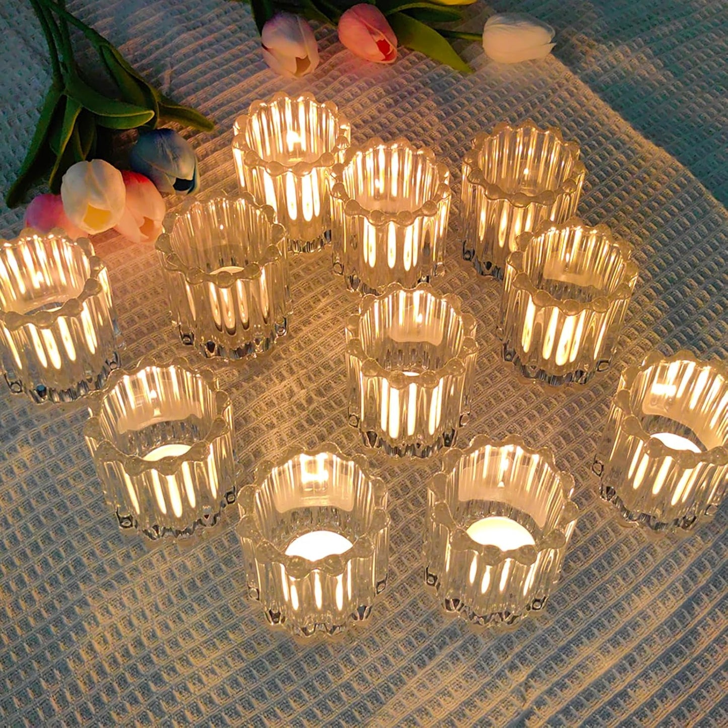 GOLDEAL 24Pcs Clear Glass Votive Candle Holders, Heavy-Duty Extra Thick Tealight Holders with High Transparency, Tea Candle Holders Bulk for Wedding, Party, Dinner, Home Table Decor