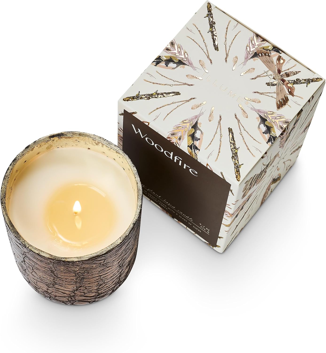 ILLUME Small Boxed Crackle Glass Candle, Woodfire