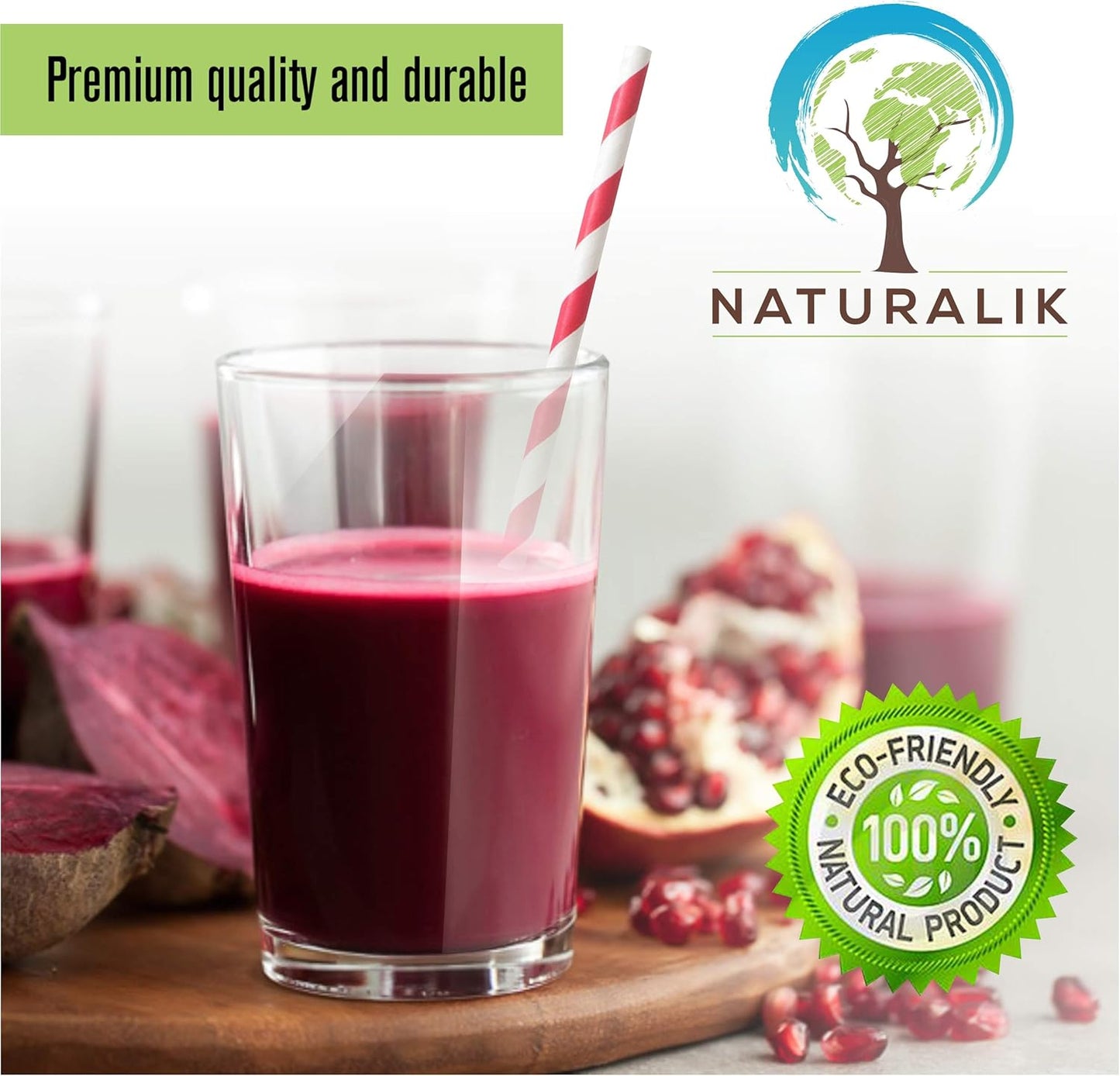 300 Pack Extra Durable Red Paper Straws Biodegradable- Heavy Duty Eco-Friendly Paper Straws Bulk- Drinking Straws for Juices, Restaurants and Party supplies, 7.7" (Red, 300ct)