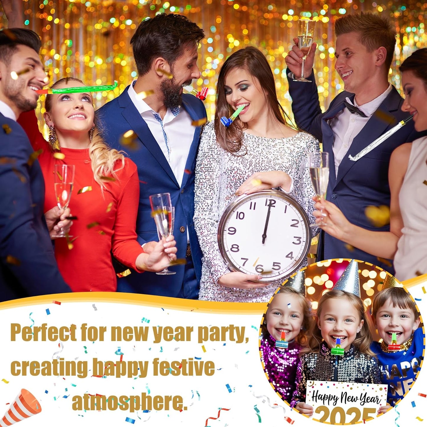 12 Pcs Party Blower Colorful Blowouts Noisemakers Birthday Blowouts Whistles for Party Favors(Colorful Metallic Roll)