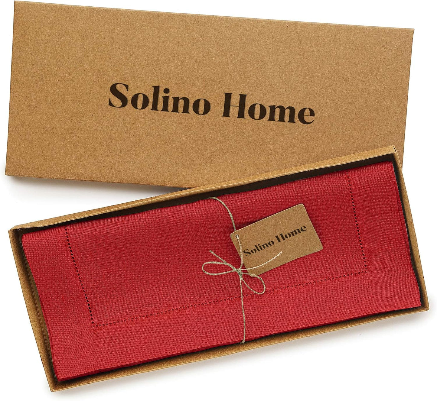 Solino Home Linen Red Table Runner 144 Inches Long - 100% Pure Linen Extra Long Table Runner 14 x 144 Inch for Christmas, Holiday - Classic Hemstitch