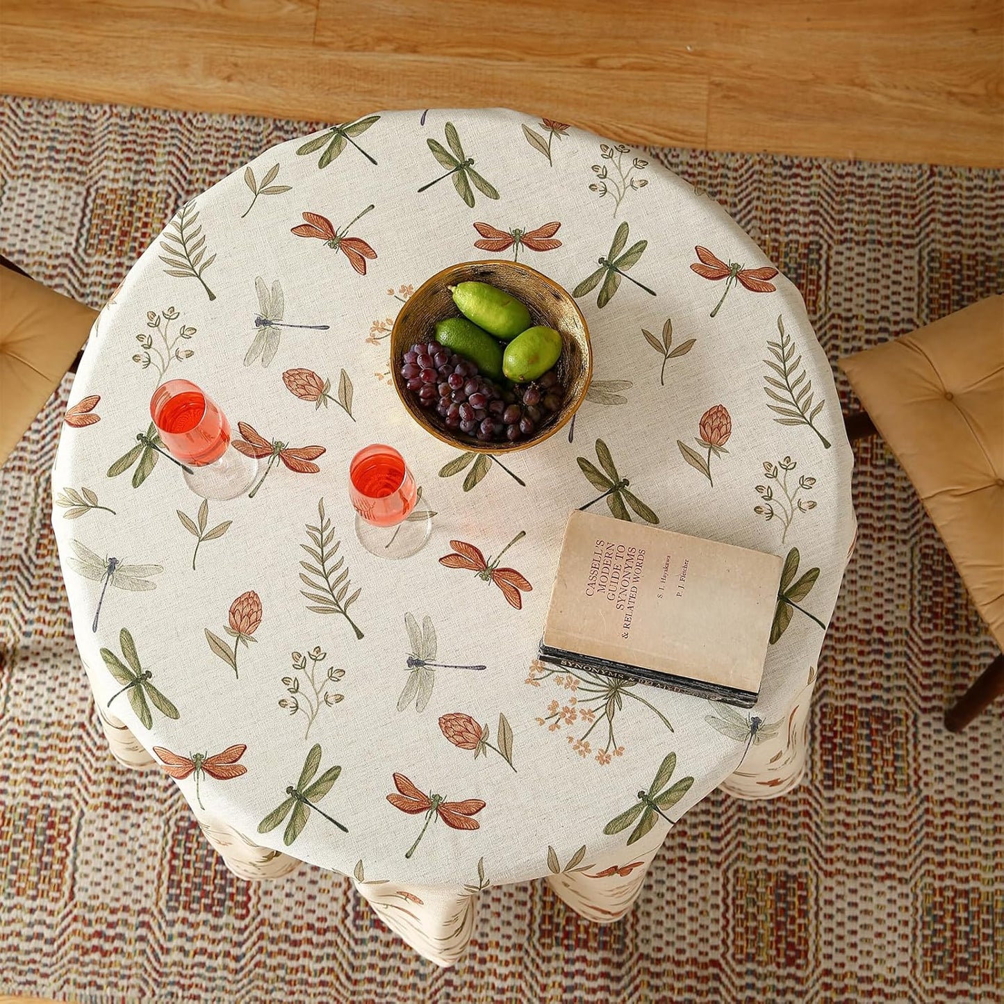 ISAENNE Designer Floral Linen Small Round Tablecloth,French Off White Elegant Table Cloth,Washable Home Decor Tablecloths for Dining Thanksgiving Kitchen Christmas Party,Diameter 55"-Grace B