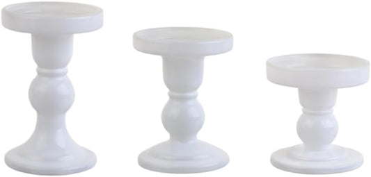 3-Piece Set of White Glass Candlestick, Crystal Candlestick Holder Holder and Conical Candle, Christmas Candle Holder Decoration, Family Living Room Wedding Candle Holder (white1set)