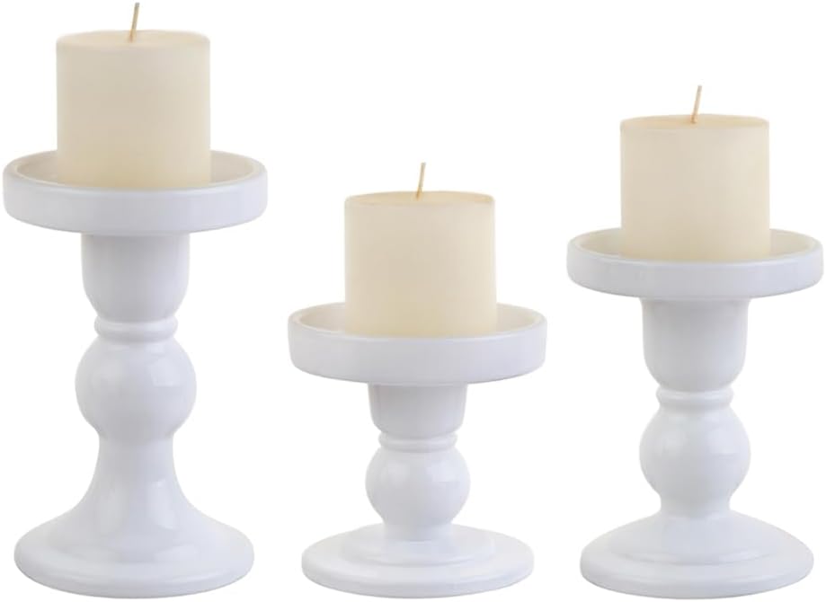 6-Piece Set of White Glass Candlestick, Crystal Candlestick Holder Holder and Conical Candle, Christmas Candle Holder Decoration, Family Living Room Wedding Candle Holder (white2sets)