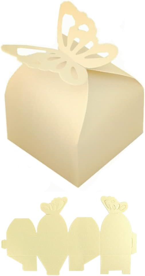 KUPOO 50PCS Small Yellow Butterfly Favor Boxes Girl Baby Shower Candy Box Small Butterfly Gift Boxes Party Favors for Wedding Birthday (Light yellow)