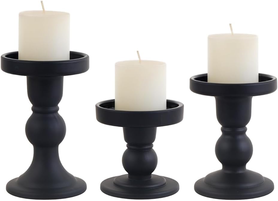 6-Piece Set of Black Glass Candlestick, Crystal Candlestick Holder Holder and Conical Candle, Christmas Candle Holder Decoration, Family Living Room Wedding Candle Holder (black2sets)