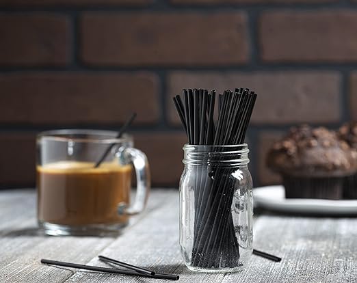 Black Mini Drink Stirrers - 5 Inch Plastic Coffee & Cocktail Stirrer Straws (500 Straws)