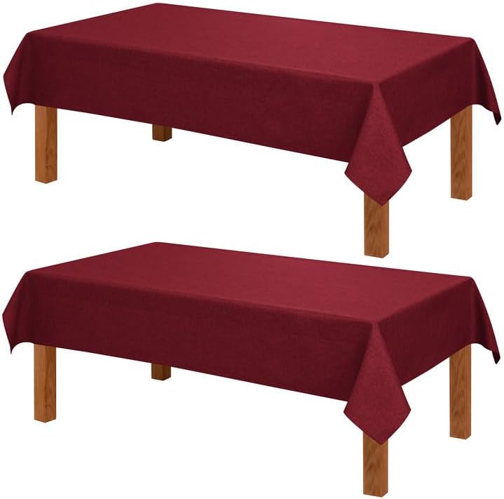 Hiasan 2 Pack Faux Linen Red Rectangle Tablecloth - Wrinkle and Stain Resistant Washable Table Cloth for Kitchen Dining Room Holiday Table Cover for Party Dinner, 90 x 156 Inch