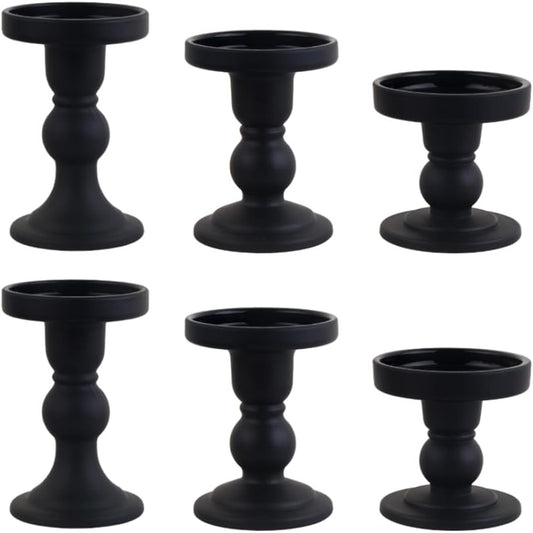 6-Piece Set of Black Glass Candlestick, Crystal Candlestick Holder Holder and Conical Candle, Christmas Candle Holder Decoration, Family Living Room Wedding Candle Holder (black2sets)