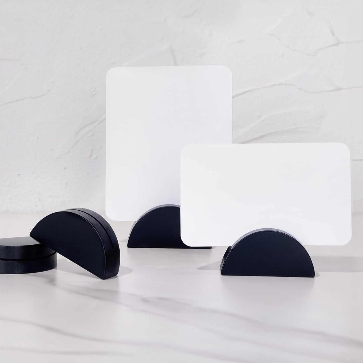 UNIQOOO 10 Set 2" Arch Black Birch Wood Stand with Cards |1.2mm Slot, for Name Cards, Place Card Holder, Photo Display Stand | for Event Decor, Retail Shop, Cafe Restaurant Menu, Business Card, Name Tag