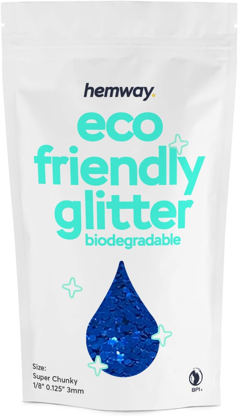 Hemway Eco Friendly Biodegradable Glitter 100g / 3.5oz Bio Cosmetic Safe Sparkle Vegan For Face, Eyeshadow, Body, Hair, Nail And Festival Makeup, Craft - Super Chunky (1/8" 0.125" 3mm) - Sapphire Blue