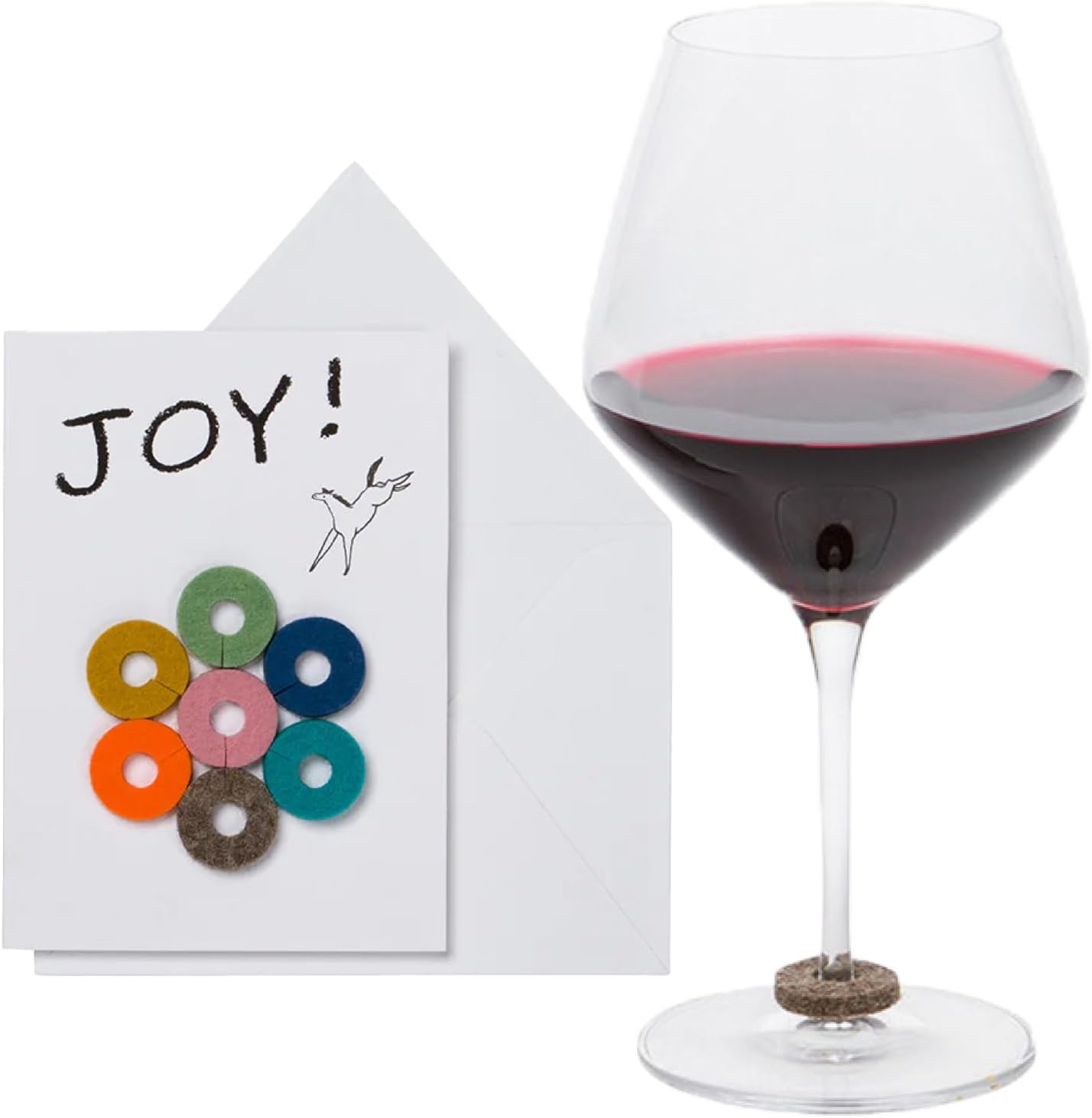 Graf Lantz - Wine-Ote's Merino Wool Wine Glass Charms (Joy) 7 Count - Drink Markers with Note Card - Reusable - 7 Colors - Boho Style - Home Decor, Party Favors & Vacation Essentials - 5mm Felt